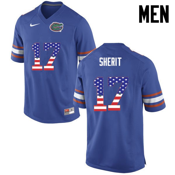 Florida Gators Men #17 Jordan Sherit College Football USA Flag Fashion Blue